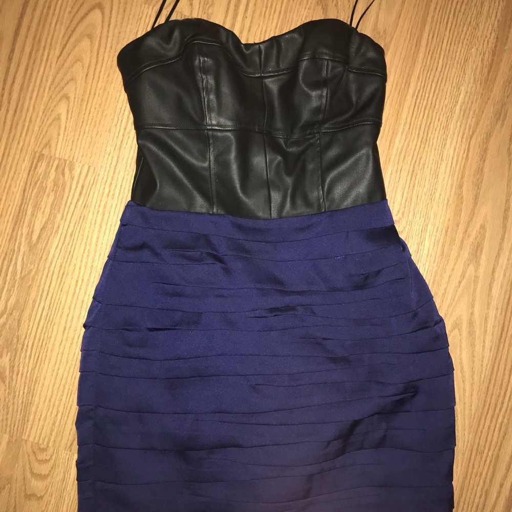 EXPRESS BLUE BLACK LEATHER STRAPLESS MINI